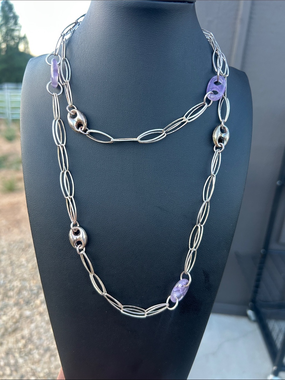 Silver-Link Necklace with Lavender and silver tone Accent Beads